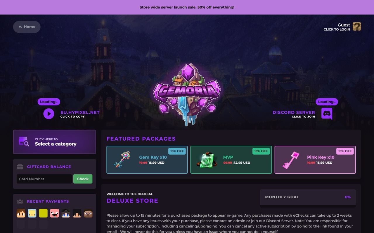 The Deluxe theme running on a Minecraft store.